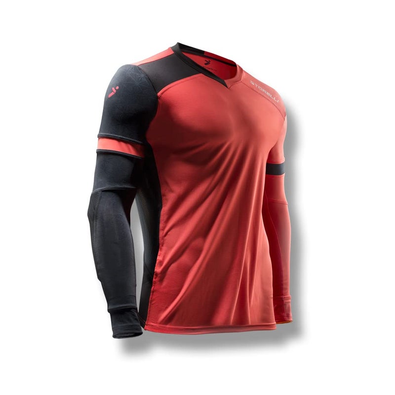 Storelli ExoShield Gladiator Goalkeeper Jersey, High-Impact Protection, Sweat-Wicking, Breathable Athletic Shirt for Soccer & Heavy-Duty Sports, Coral/Black, Medium - Image 1